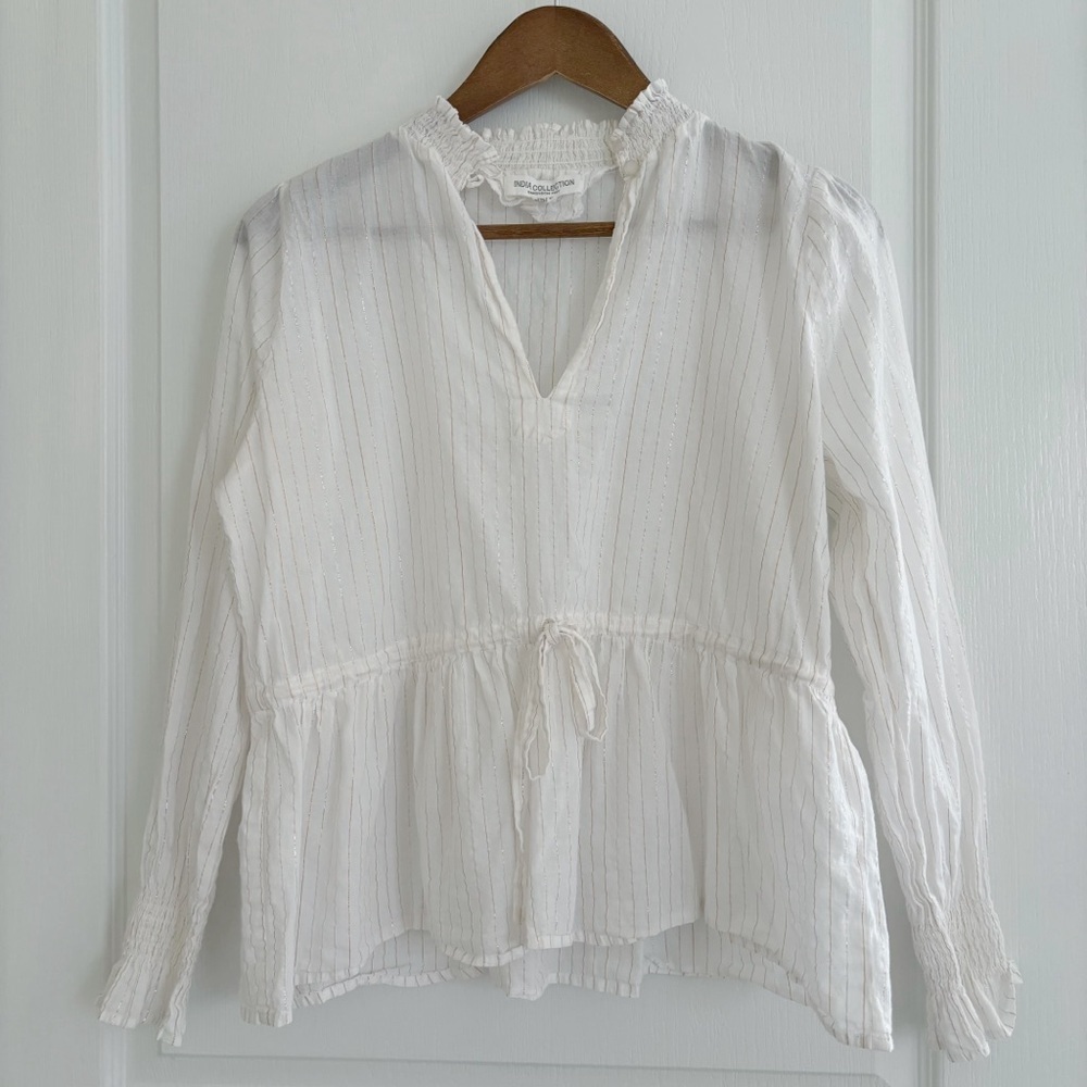 Emerson Fry India Collection Metallic Gold Striped Peplum Blouse XS - Picture 7 of 7